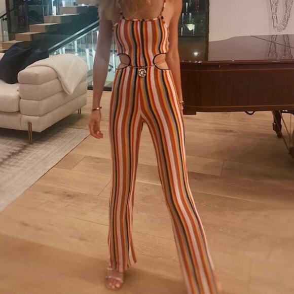 Zara Multicolor Striped Knit Side Cutout Jumpsuit - Medium - Picture 10 of 10